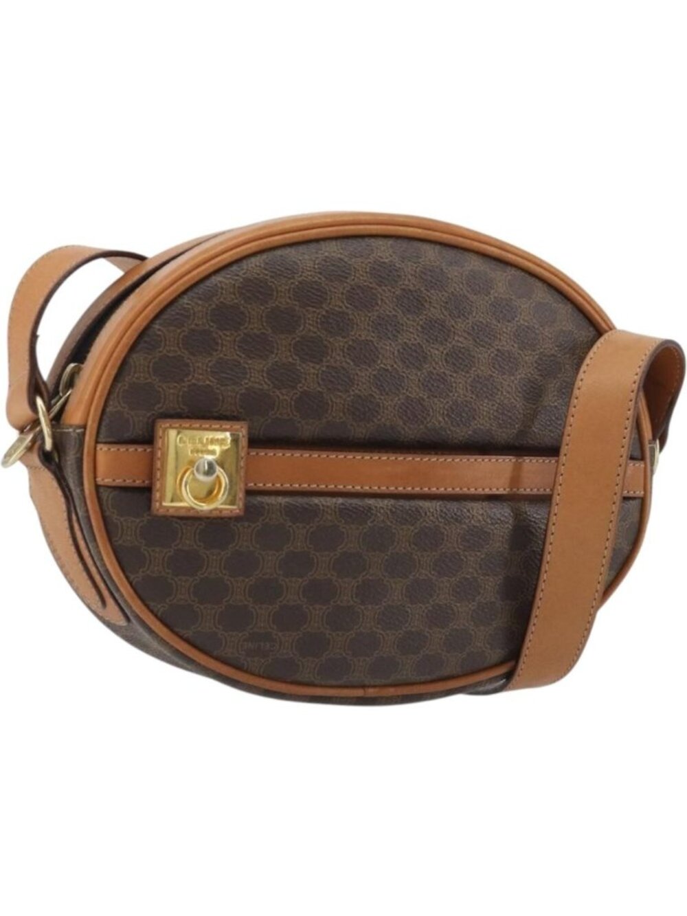 CELINE Macadam Canvas Shoulder Bag PVC Leather Brown Gold